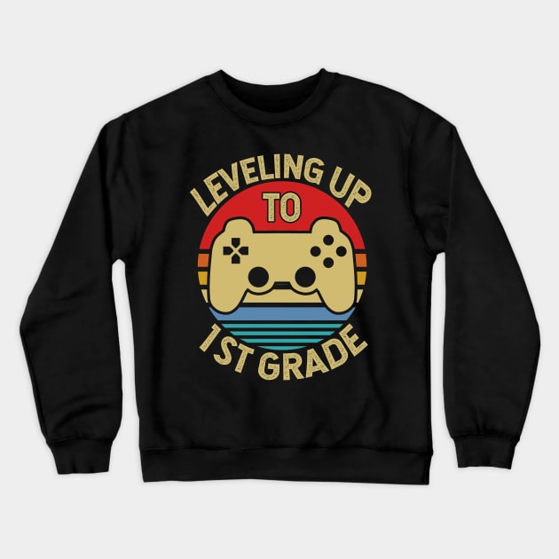 Leveling Up To 1st Grade Kids Crewneck Sweatshirt by Tesszero